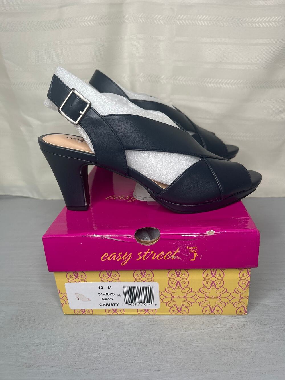 Easy Street Christy Peep Toe Slingback Dress Sandals Navy Womens Size 10